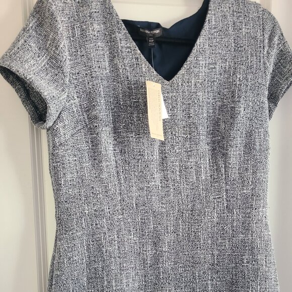 Banana Republic Dress Womens 10 Blue White Tweed Short Sleeve Sheath Career Chic - Picture 5 of 10